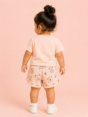 Girls Cream Shirt And Printed Soft Cotton Clothing Set BloomUp