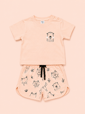 Girls Cream Shirt And Printed Soft Cotton Clothing Set BloomUp