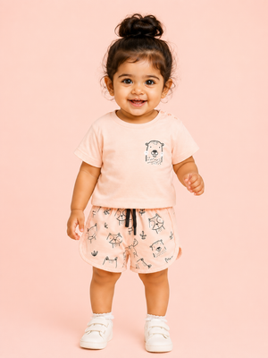 Girls Cream Shirt And Printed Soft Cotton Clothing Set BloomUp