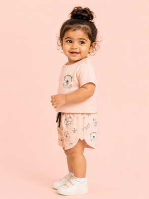 Girls Cream Shirt And Printed Soft Cotton Clothing Set BloomUp