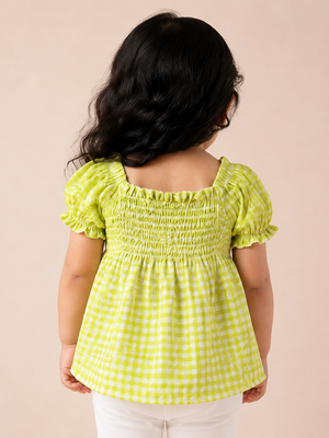Yellow Gingham Smocked Kids Dress – Soft Cotton Summer Wear for Girls BloomUp