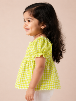 Yellow Gingham Smocked Kids Dress – Soft Cotton Summer Wear for Girls BloomUp