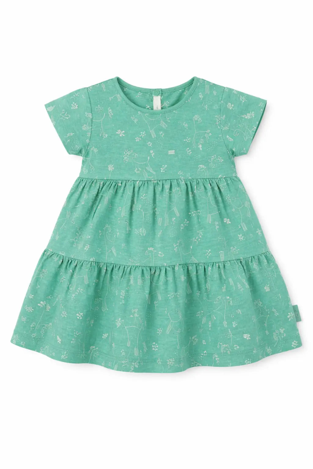 Green Printed Tiered Kids Dress – Soft Cotton Summer Wear for Girls BloomUp