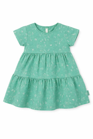 Green Printed Tiered Kids Dress – Soft Cotton Summer Wear for Girls BloomUp