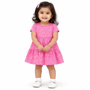 Pink Printed Tiered Kids Dress – Soft Cotton Summer Wear for Girls BloomUp