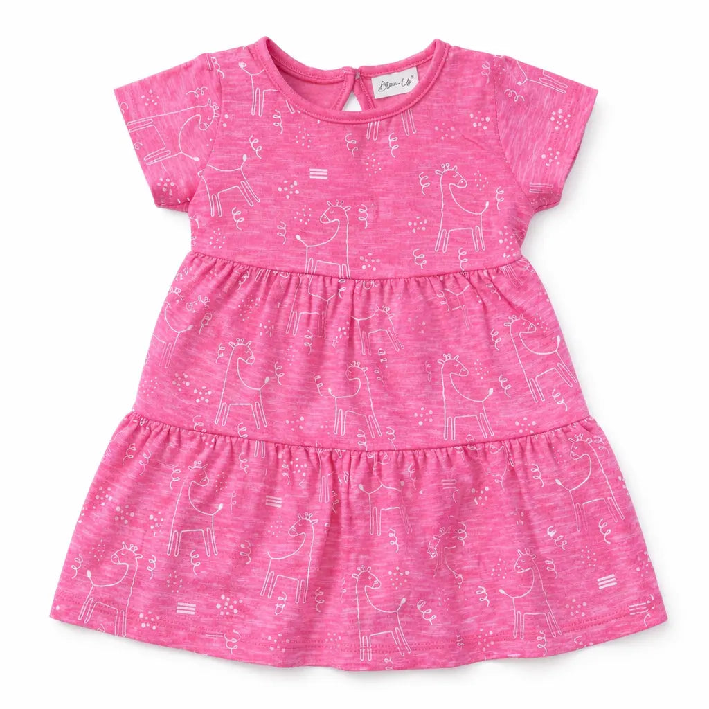 Pink Printed Tiered Kids Dress – Soft Cotton Summer Wear for Girls BloomUp