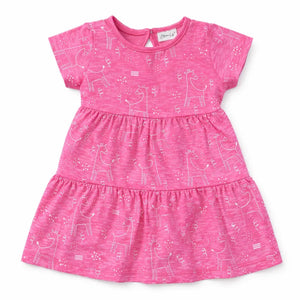 Pink Printed Tiered Kids Dress – Soft Cotton Summer Wear for Girls BloomUp