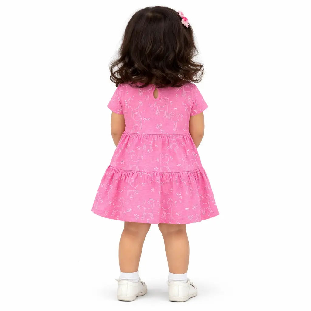 Pink Printed Tiered Kids Dress – Soft Cotton Summer Wear for Girls BloomUp