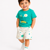 Teal Graphic T-Shirt & Printed Shorts Set for Boys – Soft Cotton Casual Summer Outfit