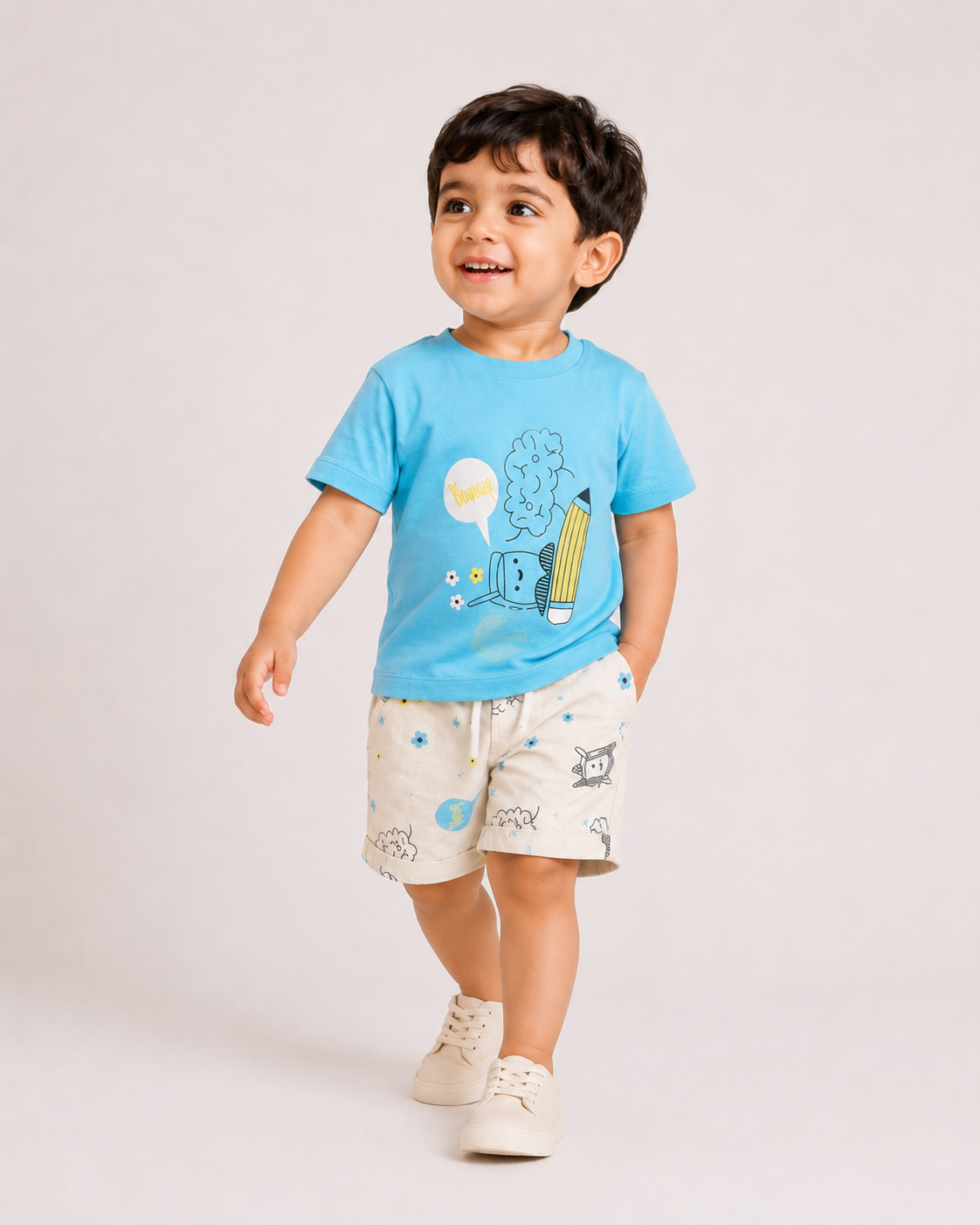 Boys Blue Graphic Shirt With Soft Cotton Clothing Set BloomUp