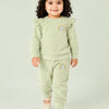 Sage Green Rainbow Ruffle Sweatshirt & Jogger Set for Girls – Soft Velour Kids Winter Co-ord Outfit