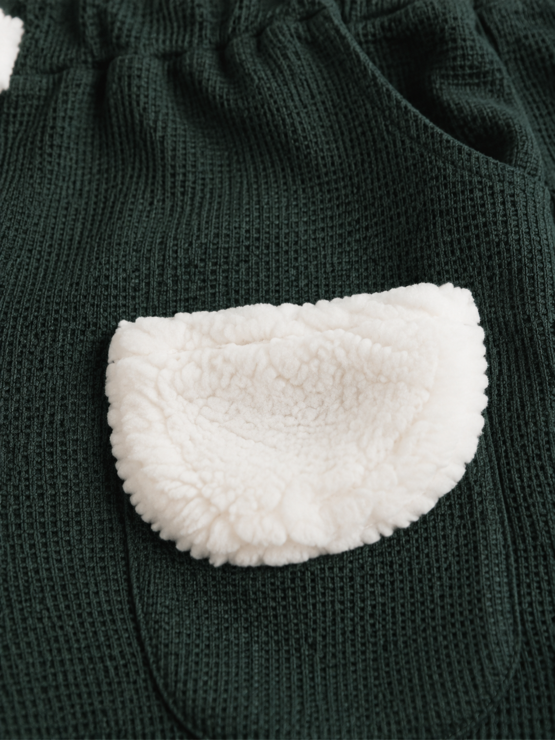 Dark Green Toddler Joggers with Fluffy White Pockets – Cozy & Playful Boys Pants BloomUp
