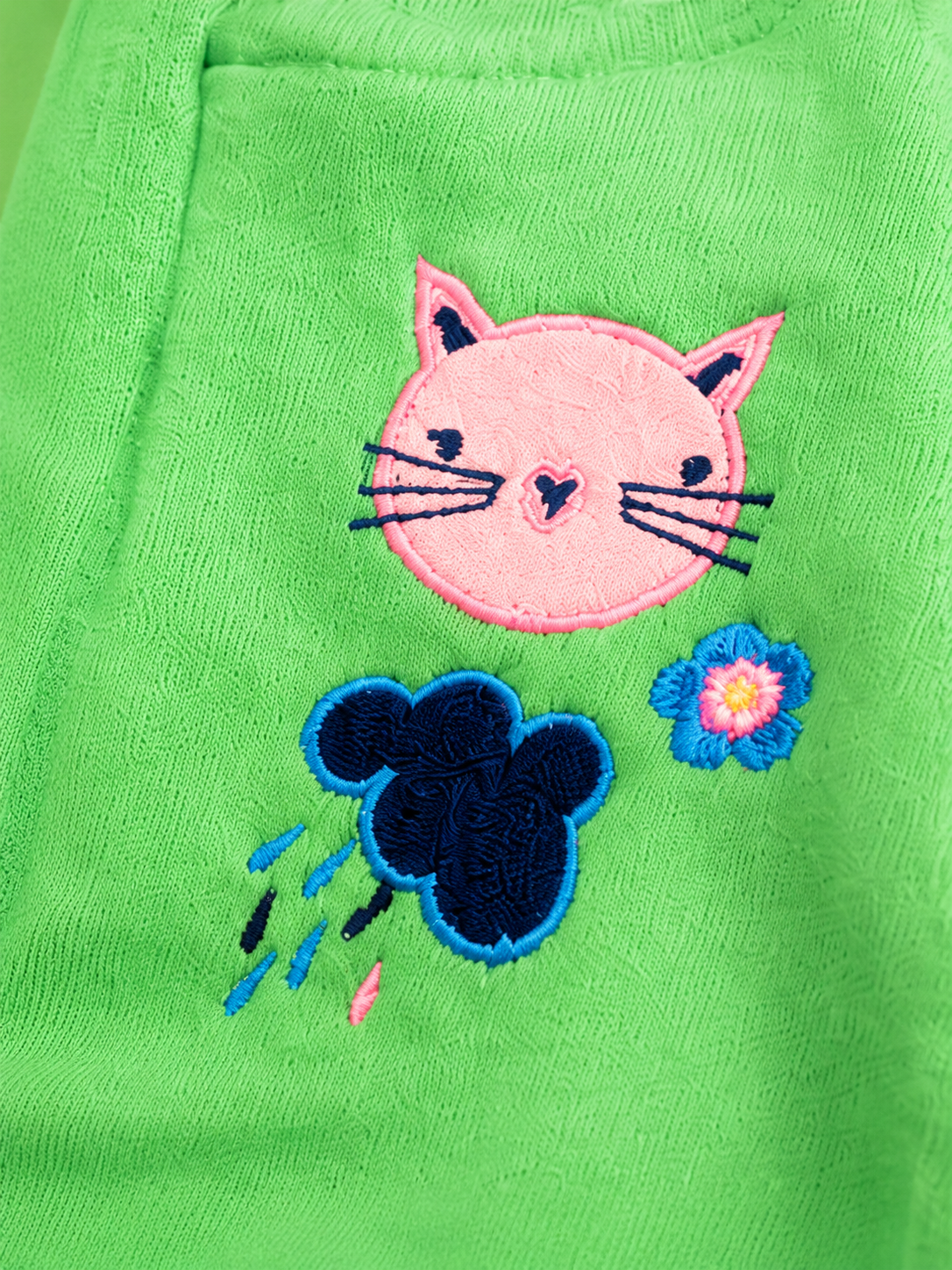Bright Green Toddler Joggers with Cat Embroidery – Fun & Comfortable Boys Pants BloomUp