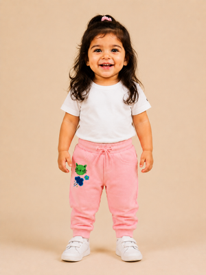 Pink Toddler Joggers with Cat Embroidery – Fun & Comfortable Girls Pants BloomUp