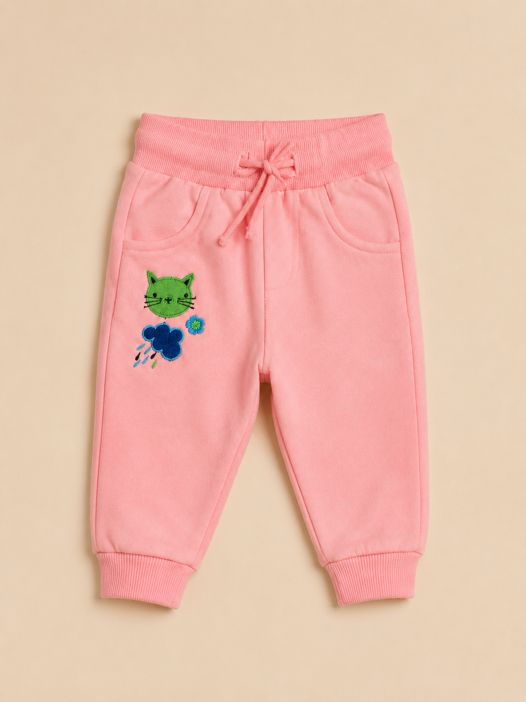 Pink Toddler Joggers with Cat Embroidery – Fun & Comfortable Girls Pants BloomUp