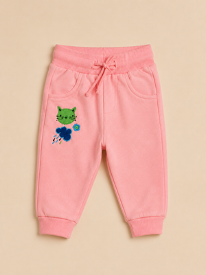 Pink Toddler Joggers with Cat Embroidery – Fun & Comfortable Girls Pants BloomUp