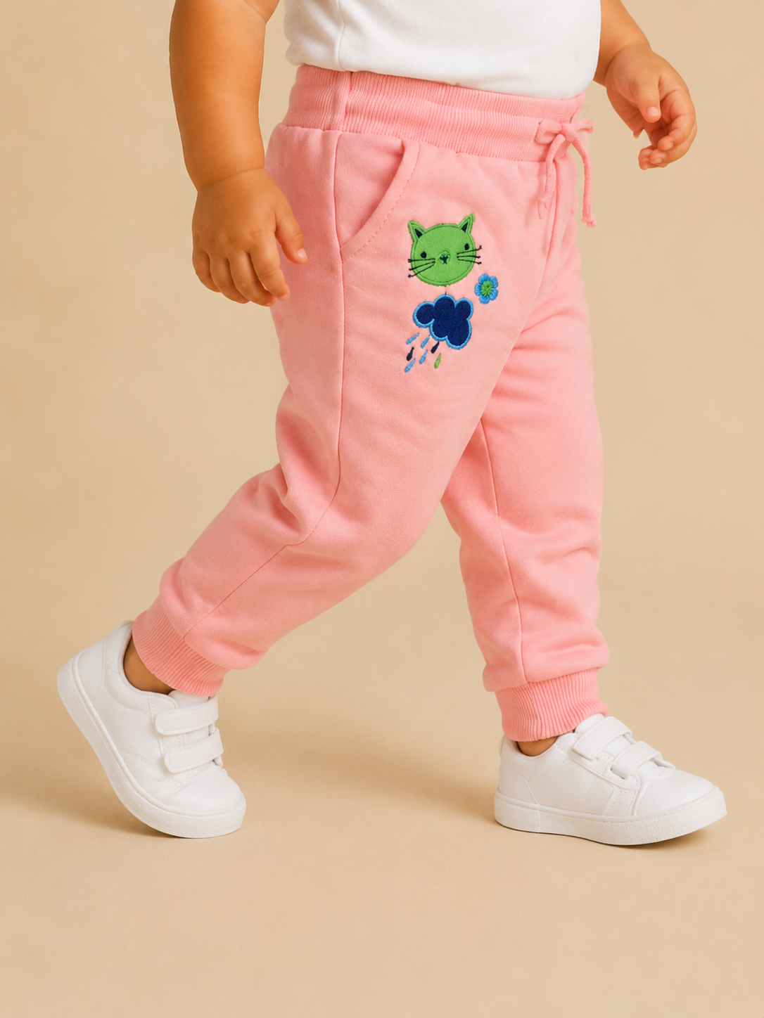 Pink Toddler Joggers with Cat Embroidery – Fun & Comfortable Girls Pants BloomUp