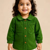 Green Corduroy-Down Shirt for Girls – Soft Textured Kids Casual Layering Shirt