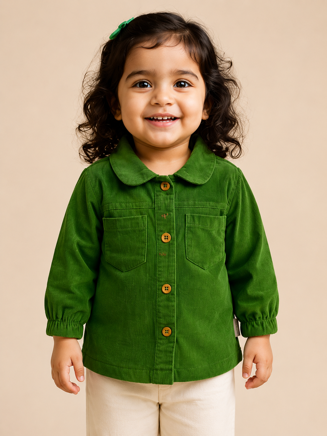 Green Button-Up Cotton Shirt for Toddler Girls – Soft & Comfortable Daily Wear BloomUp