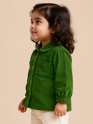 Green Button-Up Cotton Shirt for Toddler Girls – Soft & Comfortable Daily Wear BloomUp