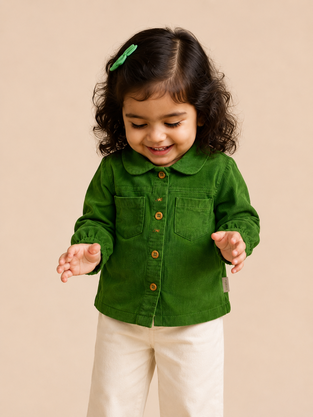 Green Button-Up Cotton Shirt for Toddler Girls – Soft & Comfortable Daily Wear BloomUp