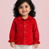 Red Corduroy-Down Shirt for Girls – Soft Textured Kids Casual Layering Shirt