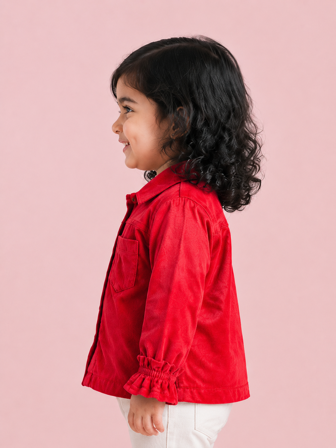 Red Button-Up Cotton Shirt with White Pants for Toddler Girls – Comfortable Daily Wear Outfit BloomUp
