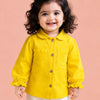 Yellow Corduroy Button-Down Shirt for Girls – Soft Kids Casual Layering Top with Ruffle Sleeves