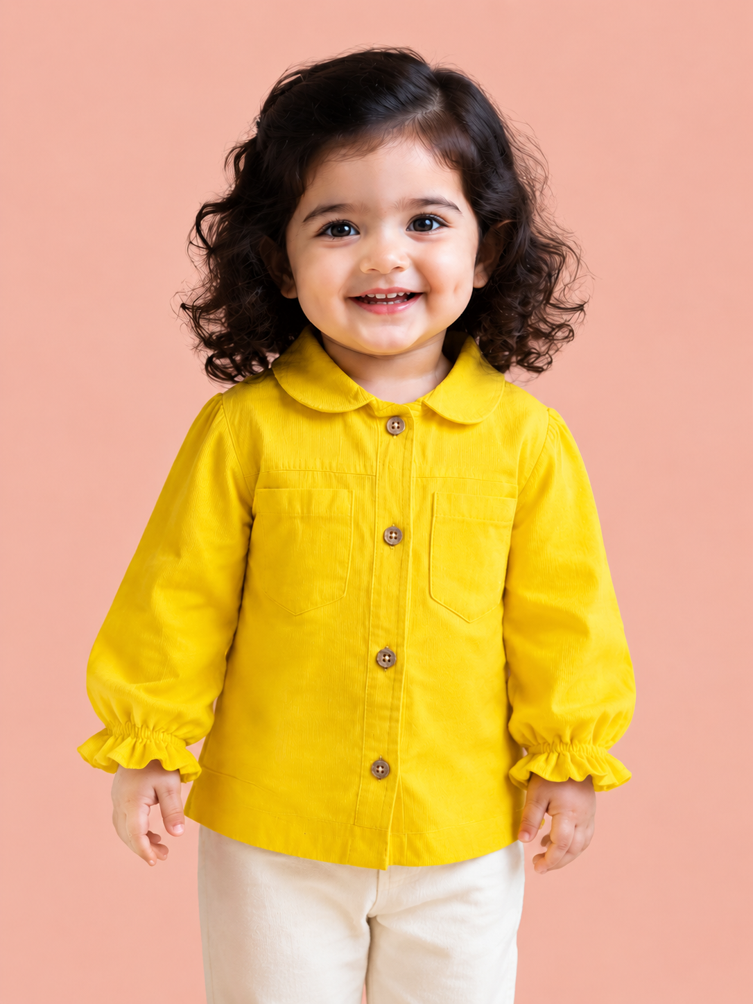 Yellow Button-Up Cotton Shirt for Toddler Girls – Soft & Comfortable Daily Wear BloomUp