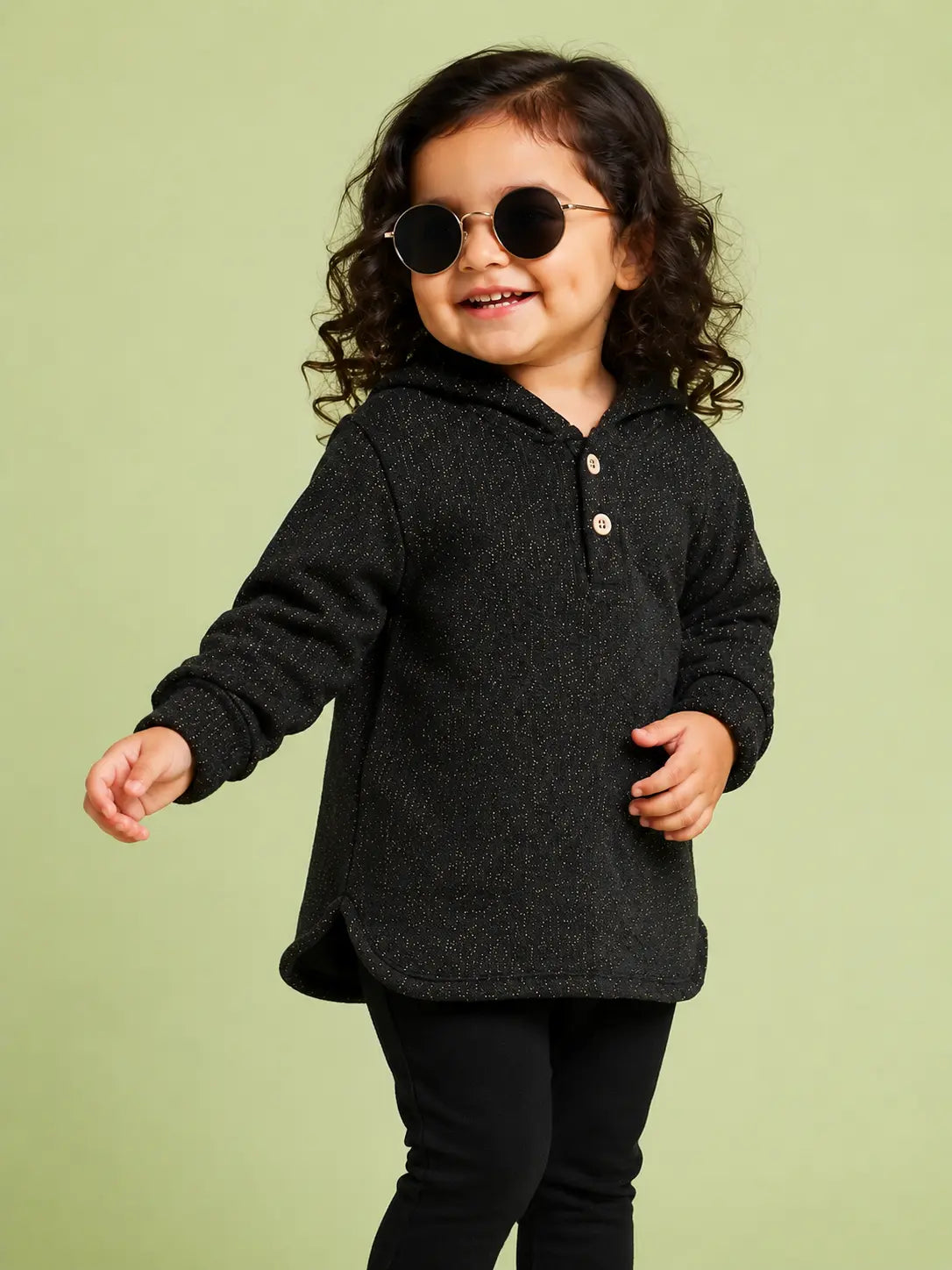 BloomUp Black Hooded Full Sleeve Henley T-Shirt for Boys – Soft Cotton Casual Wear with Hood