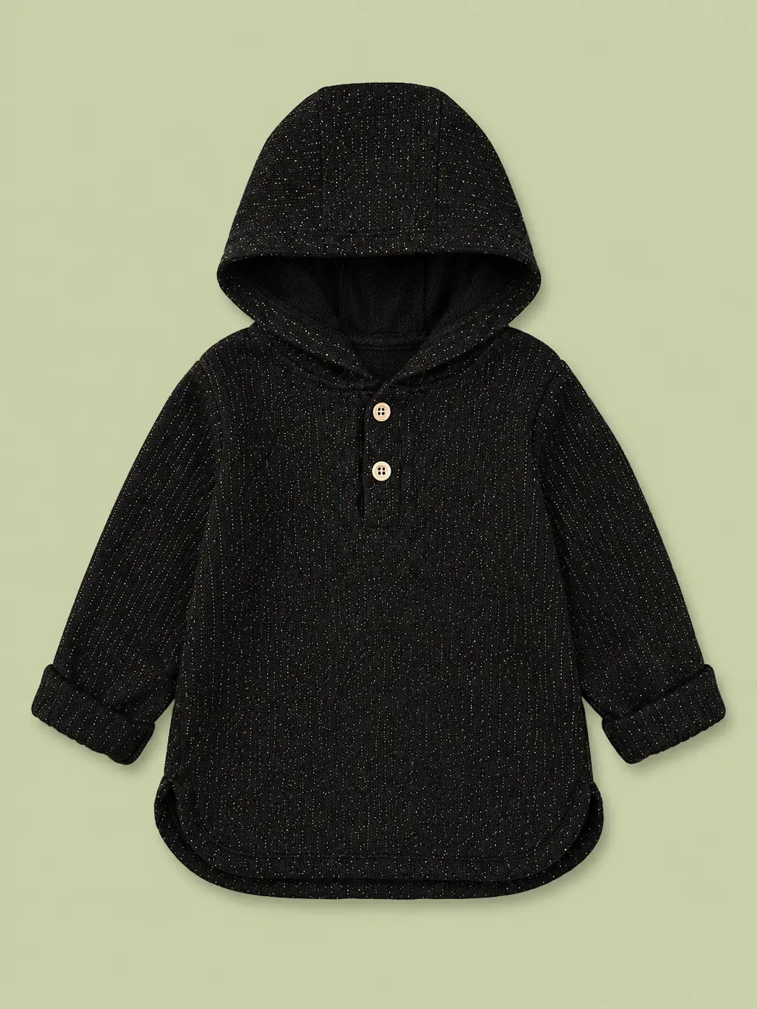 BloomUp Black Hooded Full Sleeve Henley T-Shirt for Boys – Soft Cotton Casual Wear with Hood
