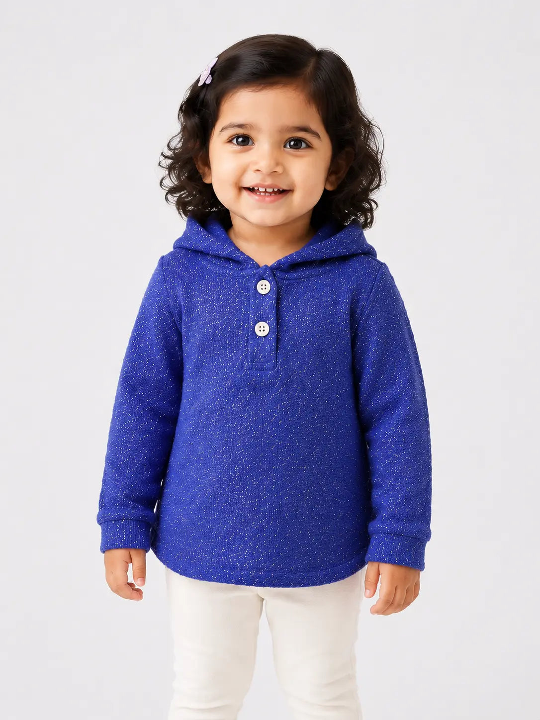 Royal Blue Speckled Hooded Sweatshirt for Kids – Soft Winter Pullover Hoodie for Baby Boys & Girls