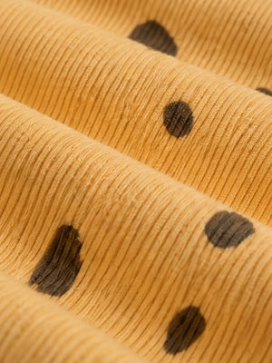 BloomUp Mustard Yellow Black Spot Print Ribbed Ruffle Top & Leggings Set for Girls – Soft Cotton Blend Baby Co-ord Outfit