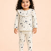 White Black Spot Print Ribbed Ruffle Top & Leggings Set for Girls – Soft Cotton Blend Baby Co-ord Outfit