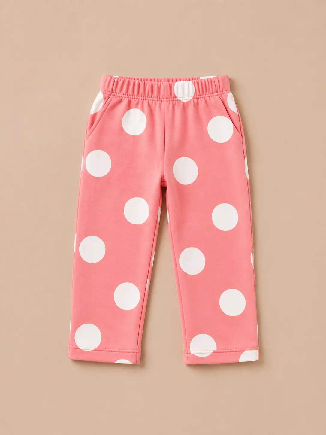 BloomUp Coral Pink Polka Dot Pants for Girls – Soft Cotton Kids Daily Wear Bottoms