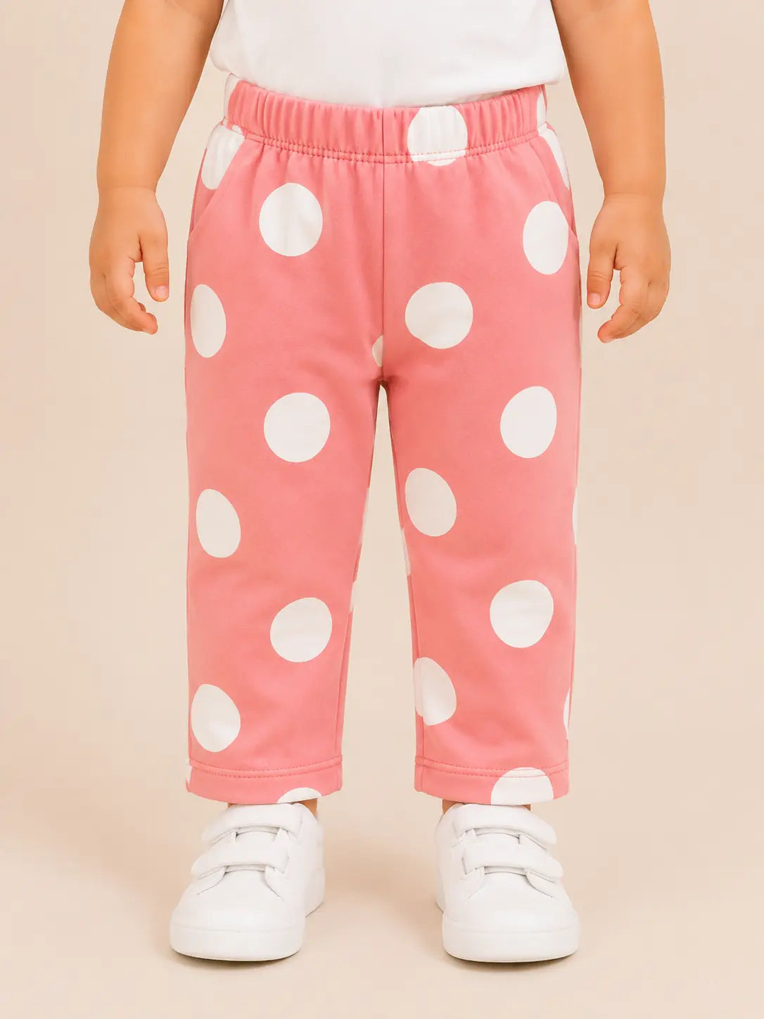 BloomUp Coral Pink Polka Dot Pants for Girls – Soft Cotton Kids Daily Wear Bottoms