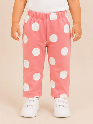 BloomUp Coral Pink Polka Dot Pants for Girls – Soft Cotton Kids Daily Wear Bottoms