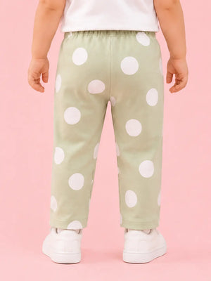 BloomUp Sage Green Polka Dot Pants for Girls – Soft Cotton Kids Daily Wear Bottoms