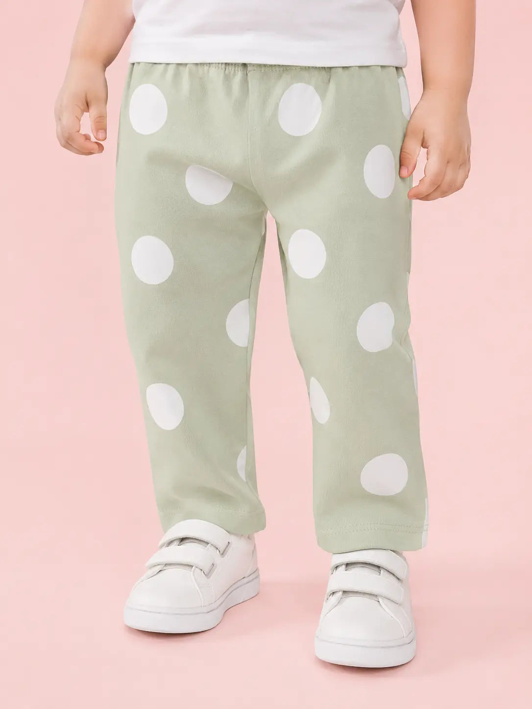 BloomUp Sage Green Polka Dot Pants for Girls – Soft Cotton Kids Daily Wear Bottoms