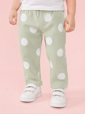 BloomUp Sage Green Polka Dot Pants for Girls – Soft Cotton Kids Daily Wear Bottoms