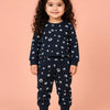 Navy Blue Leopard Print Ribbed Co-ord Set for Baby Girls – Soft Full Sleeve Top & Jogger Pants Set