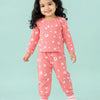 Coral Pink Leopard Print Ribbed Co-ord Set for Baby Girls – Soft Full Sleeve Top & Jogger Pants Set