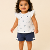 White Floral Top & Navy Shorts Set for Girls – Soft Cotton Casual Summer Outfit