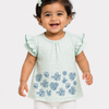 Mint Green Floral Print Top for Girls – Soft Cotton Casual Summer Wear