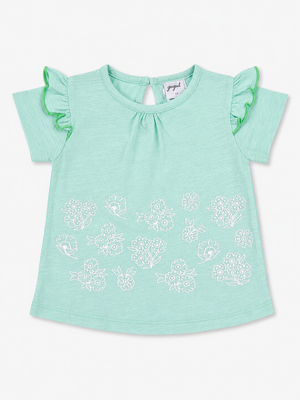 Girls Mint Flutter Sleeve Top Soft Cotton Kids Fashion Wear BloomUp