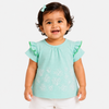 Aqua Floral Print Top for Girls – Soft Cotton Casual Summer Wear