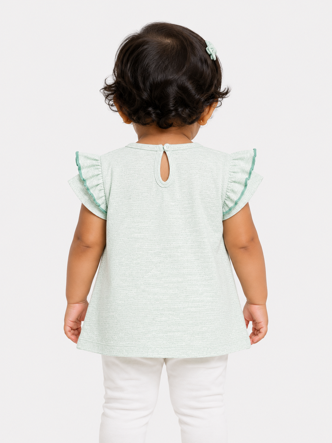 Girls Mint Flutter Sleeve Tunic Soft Cotton Kids Fashion Wear BloomUp