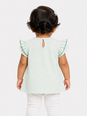 Girls Mint Flutter Sleeve Tunic Soft Cotton Kids Fashion Wear BloomUp