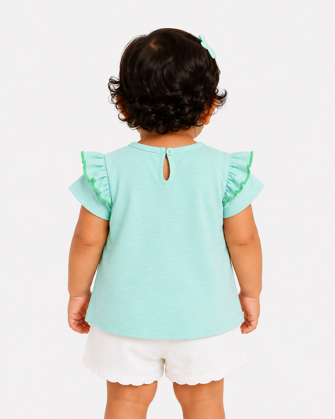 Girls Mint Flutter Sleeve Top Soft Cotton Kids Fashion Wear BloomUp