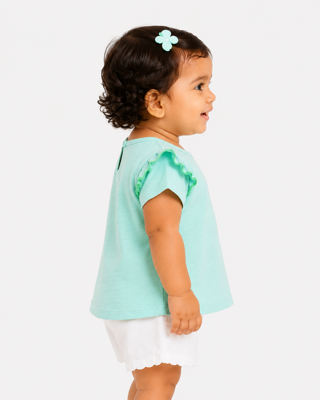 Girls Mint Flutter Sleeve Top Soft Cotton Kids Fashion Wear BloomUp